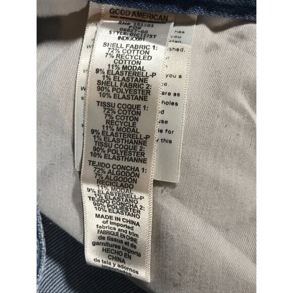 Good American Women's Two-Tone Brown Faux Suede/ Blue Denim Jeans Indigo 081 - Picture 8 of 9